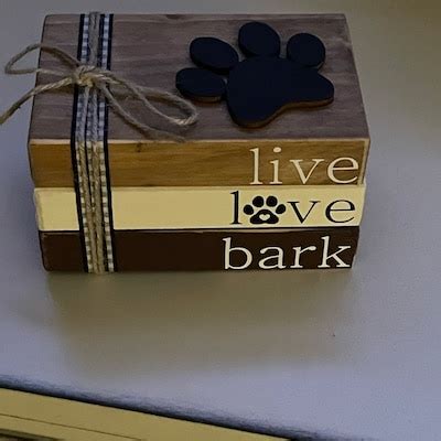 Dog Themed Mini Wood Book Stack/live Live Bark/ Tier Tray Decor/ Home ...