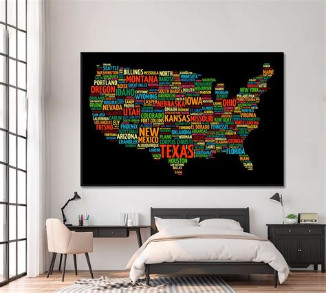 America US Most Important Cities Poster USA Map Word Cloud - Etsy | Large wall decor, Usa map ...