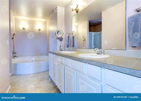 Refreshing Light Lavender Bathroom with White Cabinet Stock Photo - Image of indoor, sink: 43910138