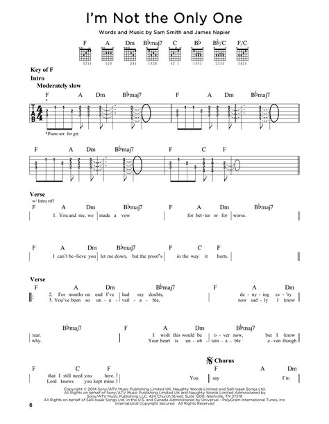 I'm Not The Only One by Sam Smith - Guitar Lead Sheet - Guitar Instructor