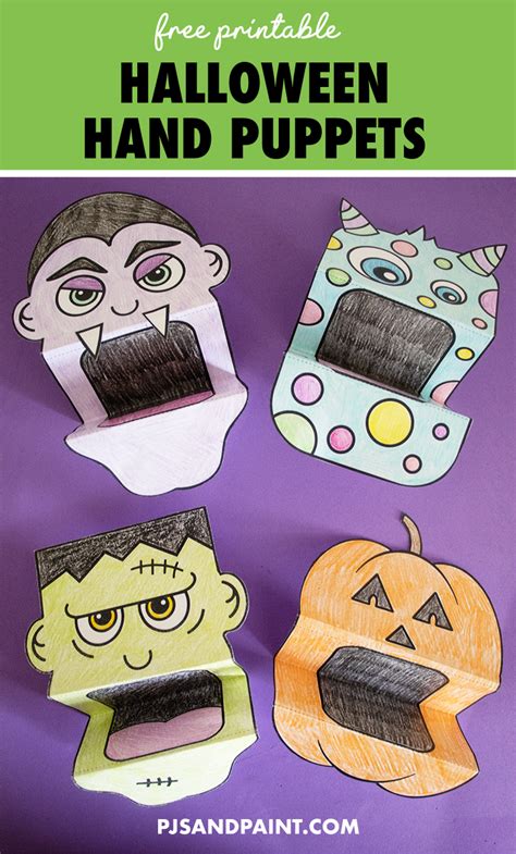 Free Printable Paper Halloween Hand Puppets - Pjs and Paint