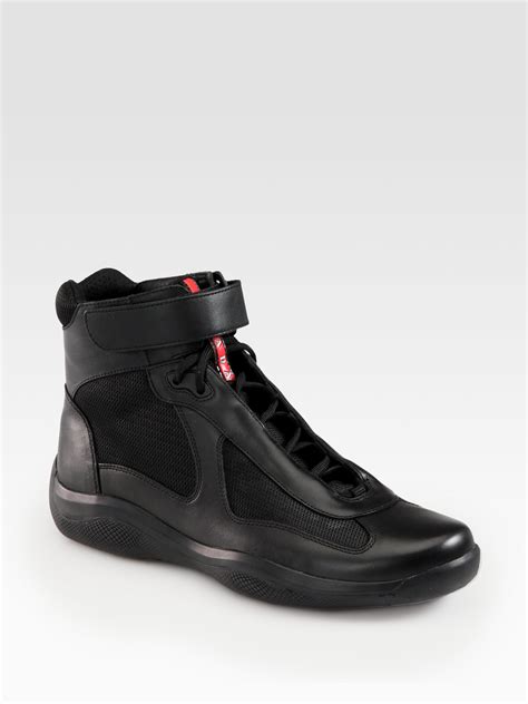 Prada High-top Leather Sneakers in Black for Men - Lyst