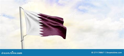 Qatar Flag Waving on Sky Background Stock Illustration - Illustration ...