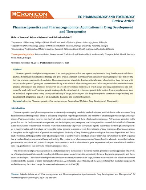 (PDF) Pharmacogenetics and Pharmacogenomics: Applications in Drug ...