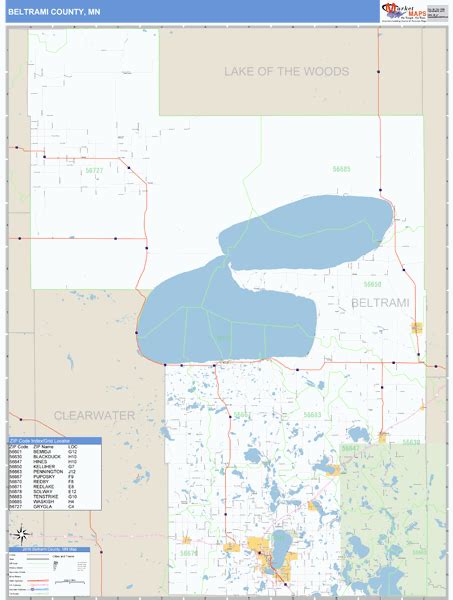 Beltrami County, Minnesota Zip Code Wall Map | Maps.com.com