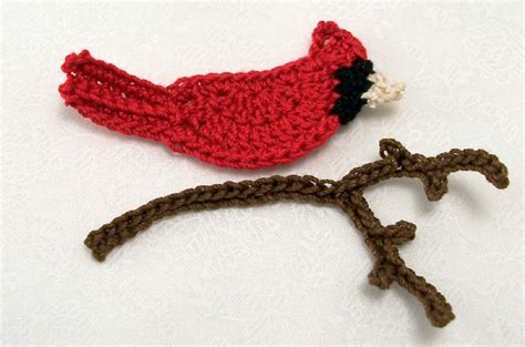 Cardinal and Branch Crochet Applique