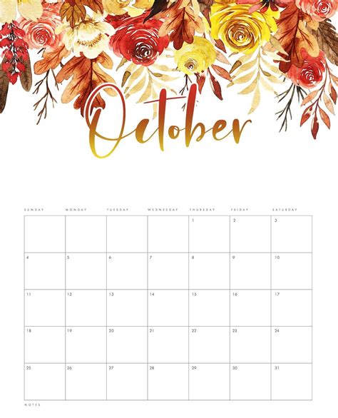 Decorative October 2020 Calendar Floral | Calendar printables, Print ...