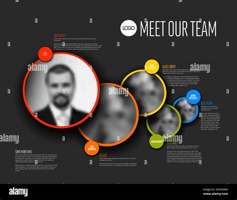 Dark company team presentation template with team profile photos circle placeholders with some ...