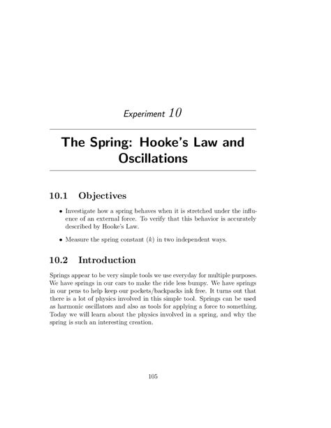 The Spring: Hooke's Law and Oscillations | Study notes Law | Docsity