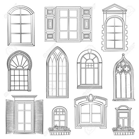 Window set. Different architectural style of windows doodle sketch stylish collection Stock ...