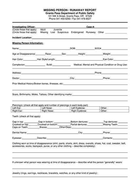 Form Fillable Police Missing Person Doc - Printable Forms Free Online