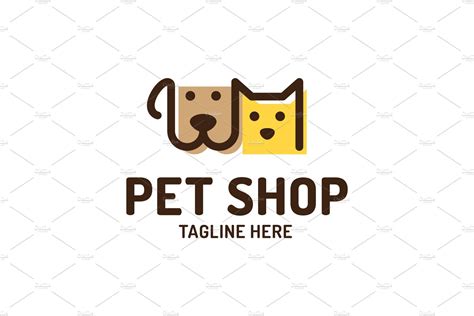 Pet Shop Logo design template. Modern line dog and cat logotype. Graphic domestic animal label ...