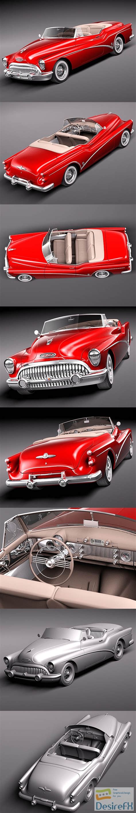 Download Buick Skylark Convertible 1953 3D Model - DesireFX.COM