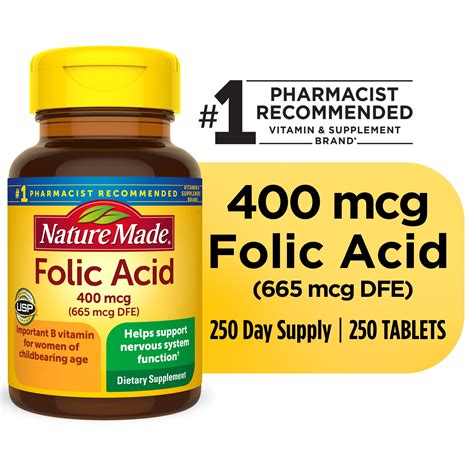 Nature Made Folic Acid 400 mcg (665 mcg DFE) Tablets, Dietary ...