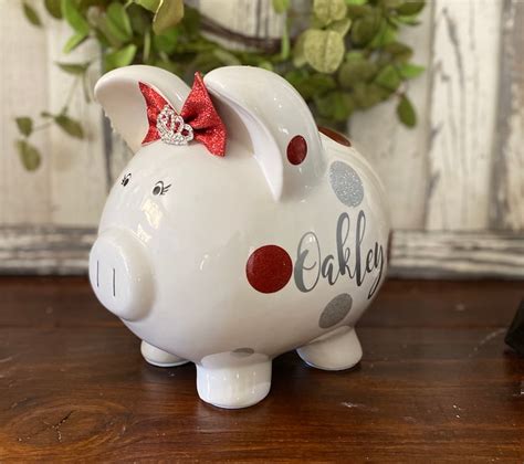 Personalized piggy banks for girls piggy bank Red and gold | Etsy