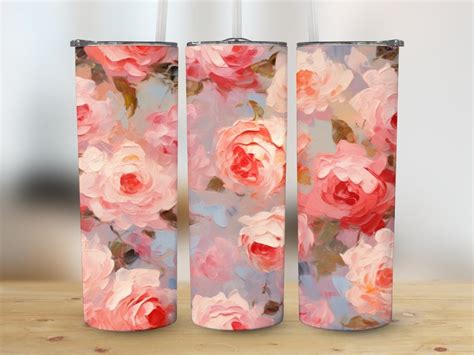 Pink Rose Oil Painting 20 Oz Tumbler Design, Straight and Tapered Wrap ...