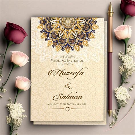 Muslim Wedding Cards Islamic Wedding Invitations Cream With Brown and Beige Pattern Invites ...