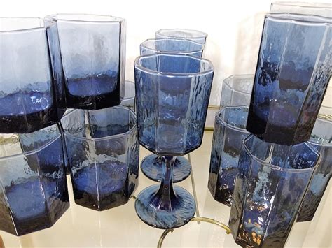 Libbey Facets Cobalt Blue Glassware Set of 22 Midcentury - Etsy