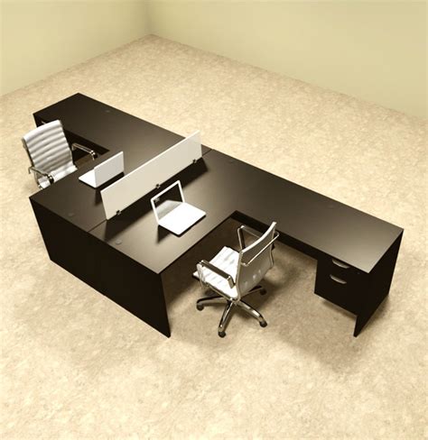 Two Person L Shaped Divider Office Workstation Desk Set, #OT-SUL-FP40 - H2O Furniture