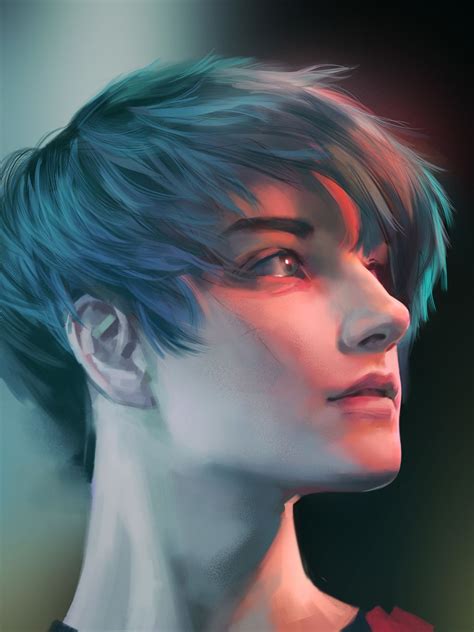 Blue haired guy | Digital art anime, Digital art girl, Portrait