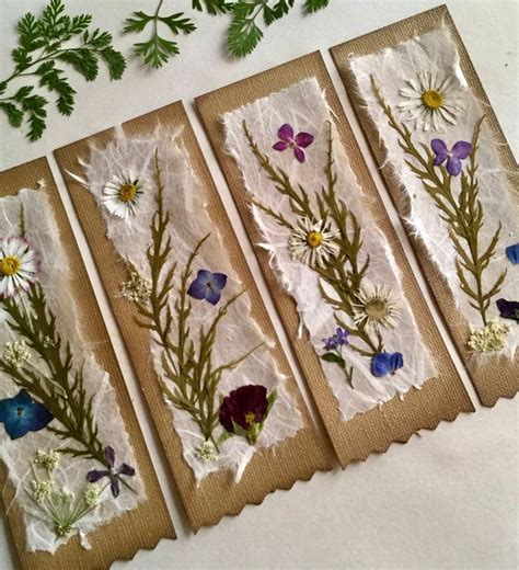 Nature Bookmarks, Pressed Flower Bookmarks, Set of 4 Botanical Page ...