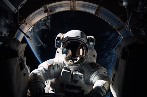 Premium AI Image | Astronaut floating in zero gravity aboard the space station with view of ...