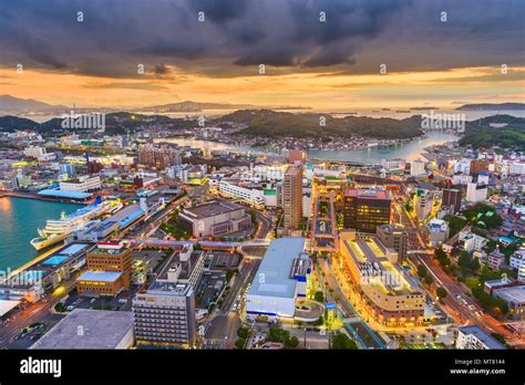 Shimonoseki, Yamaguchi, Japan town skyline at the harbor during dusk Stock Photo - Alamy