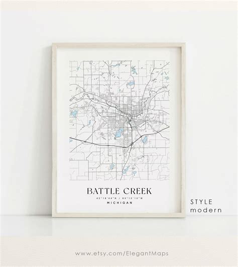 Battle Creek Michigan Map, Battle Creek MI Map, Battle Creek City Print, Battle Creek Poster ...