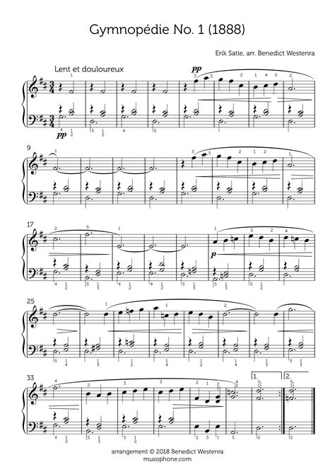 Satie – Gymnopédie No. 1 intermediate piano arrangement