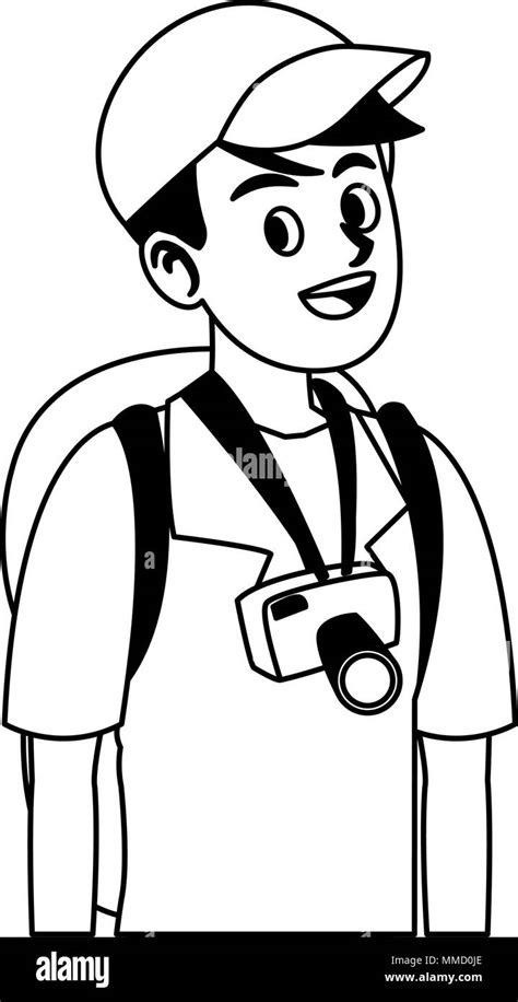 Male tourist cartoon on black and white colors Stock Vector Image & Art ...