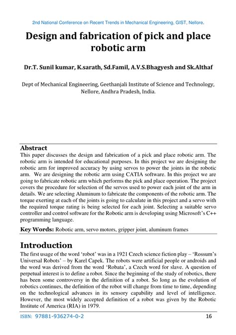 (PDF) Design and fabrication of pick and place robotic arm