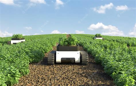 Premium Photo | Agricultural robots work in smart farms Smart agriculture farming concept