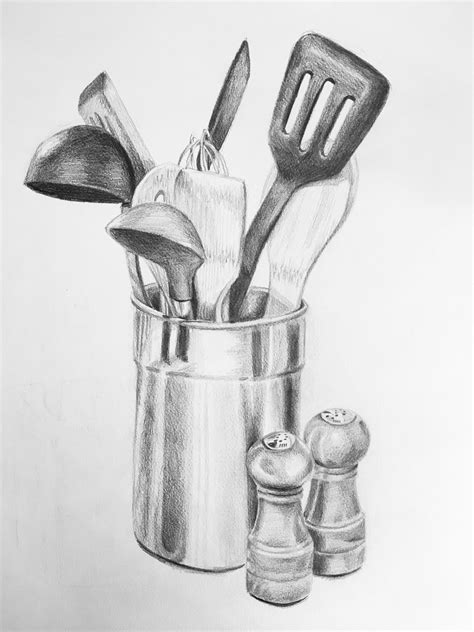 Kitchen Utensils Drawing at PaintingValley.com | Explore collection of ...