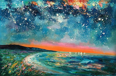 Canvas Wall Art, Starry Night Sky Painting, Landscape Art, Original Pa