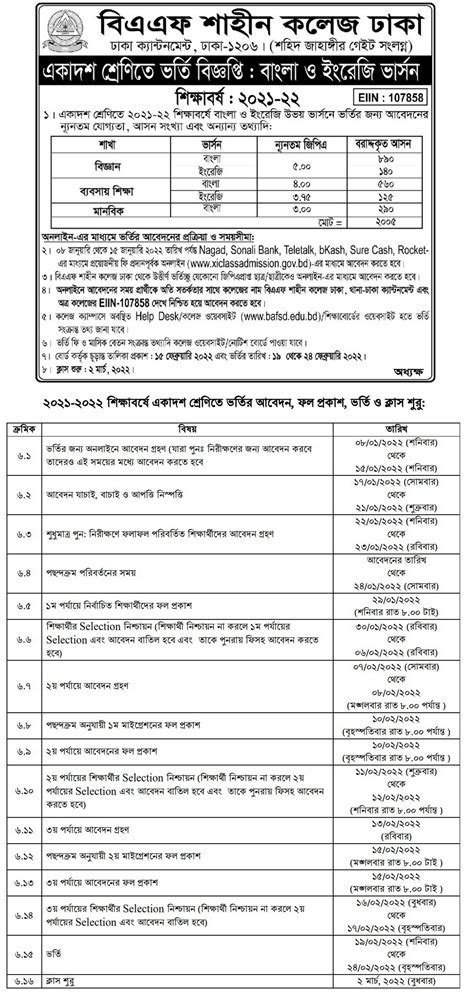 BAF Shaheen College Admission Circular & Result 2025