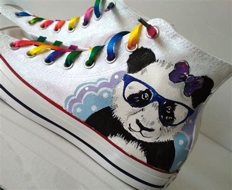 Panda shoes Glitter shoes Custom cute panda sneakers Kids | Etsy