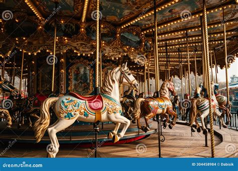 Merry Go Round Carousel in Amusement Park Stock Photo - Image of ...