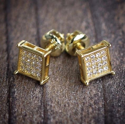 Gold Square Hip Hop Mens Stud Earrings - Studs