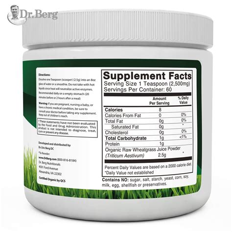 Dr. Berg's Wheat Grass Juice Organic Superfood Powder - Raw & Ultra-Concentrated Nutrients ...