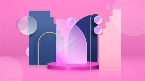 Free Abstract Geometric Pink 3D Shapes Desktop Wallpaper template