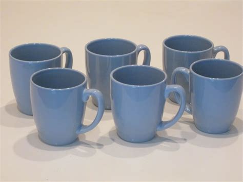 Corelle Stoneware Powder Blue Mugs Set of 6 by midmodncool on Etsy