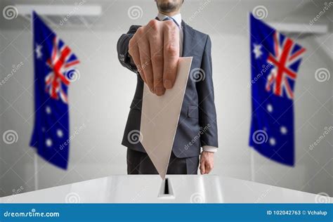 Election or Referendum in Australia. Voter Holds Envelope in Hand Above ...