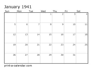 Download 1941 Printable Calendars