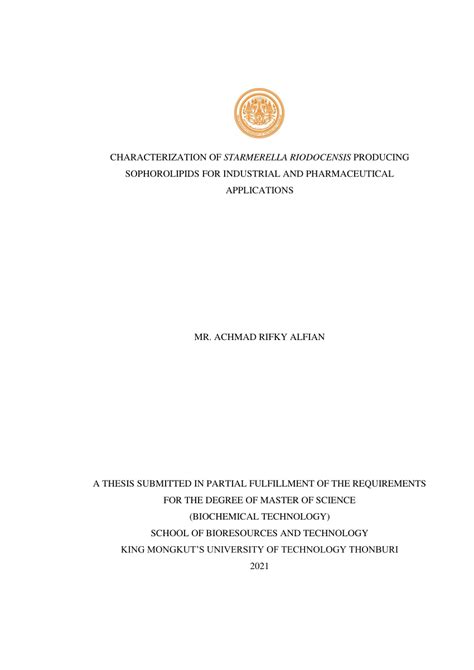 (PDF) Characterization of Starmerella riodocensis producing sophorolipids for industrial and ...