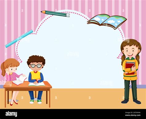 Border template with kids learning in classroom Stock Vector Image ...