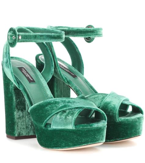 DOLCE & GABBANA Velvet Platform Sandals. #dolcegabbana #shoes #sandals Green Heeled Sandals ...