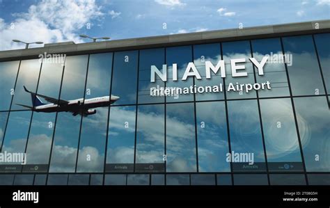 Aircraft landing at Niamey, Niger 3D rendering illustration. Arrival in ...