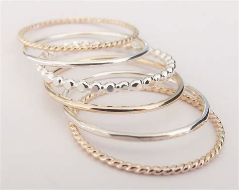 Silver and Gold Stacking Set,6 Ring Set,stacking Rings,set,multi ...