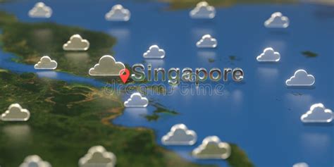 Singapore City and Cloudy Weather Icon on the Map, Weather Forecast ...