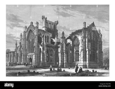 Melrose Abbey. Artist: Unknown Stock Photo - Alamy